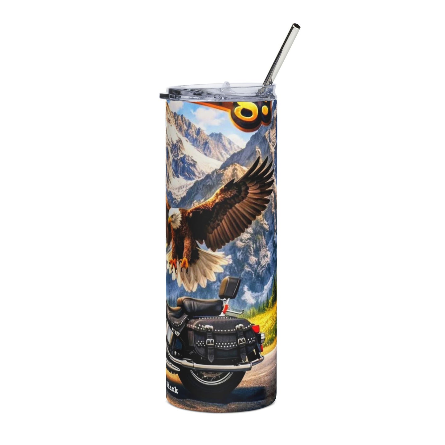 20oz Eagle Motorcycle Tumbler — Stainless Steel Travel Cup with Motorcycle & Eagle Design