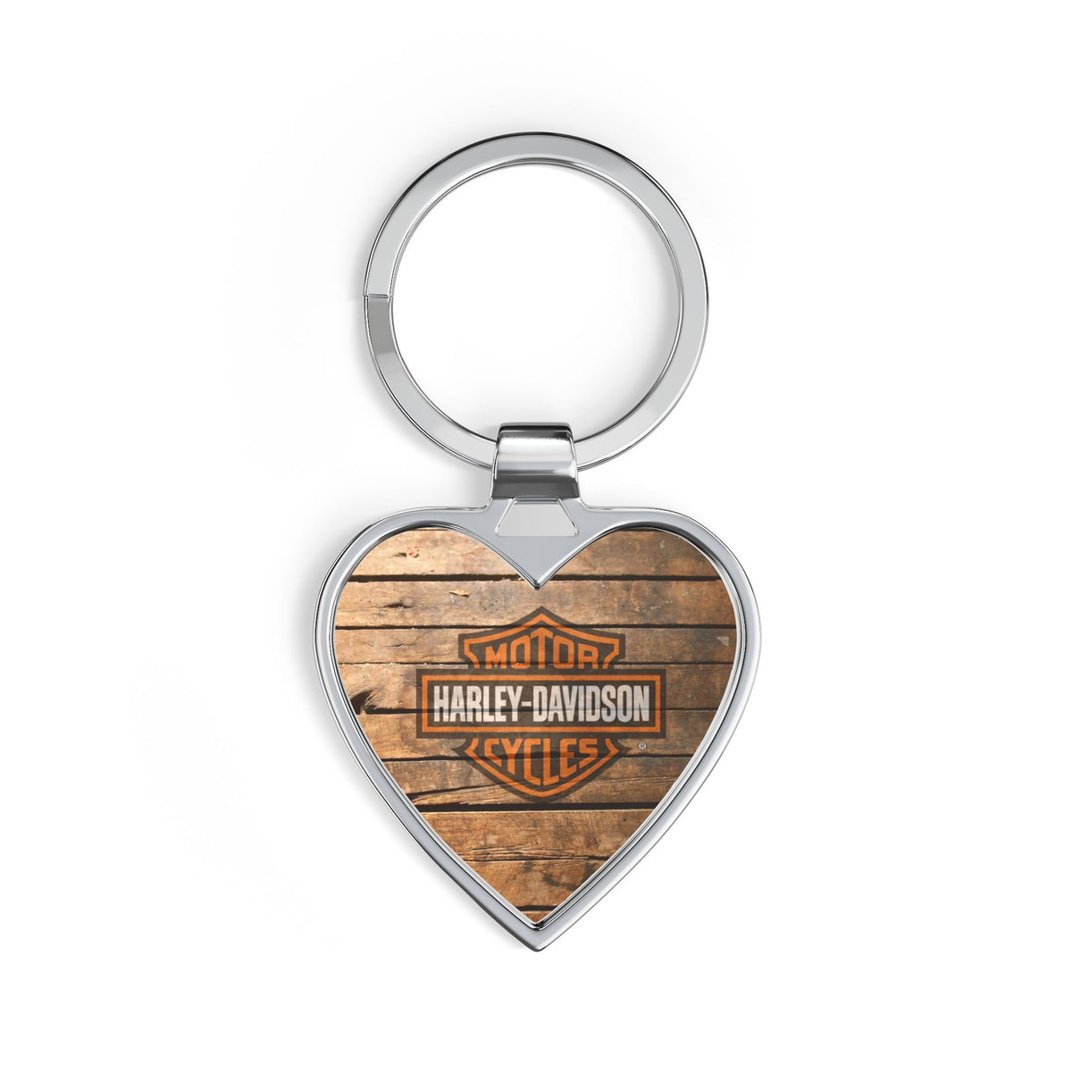 Harley-Davidson Logo Heart Keychain — Rustic Wood Motorcycle Gift