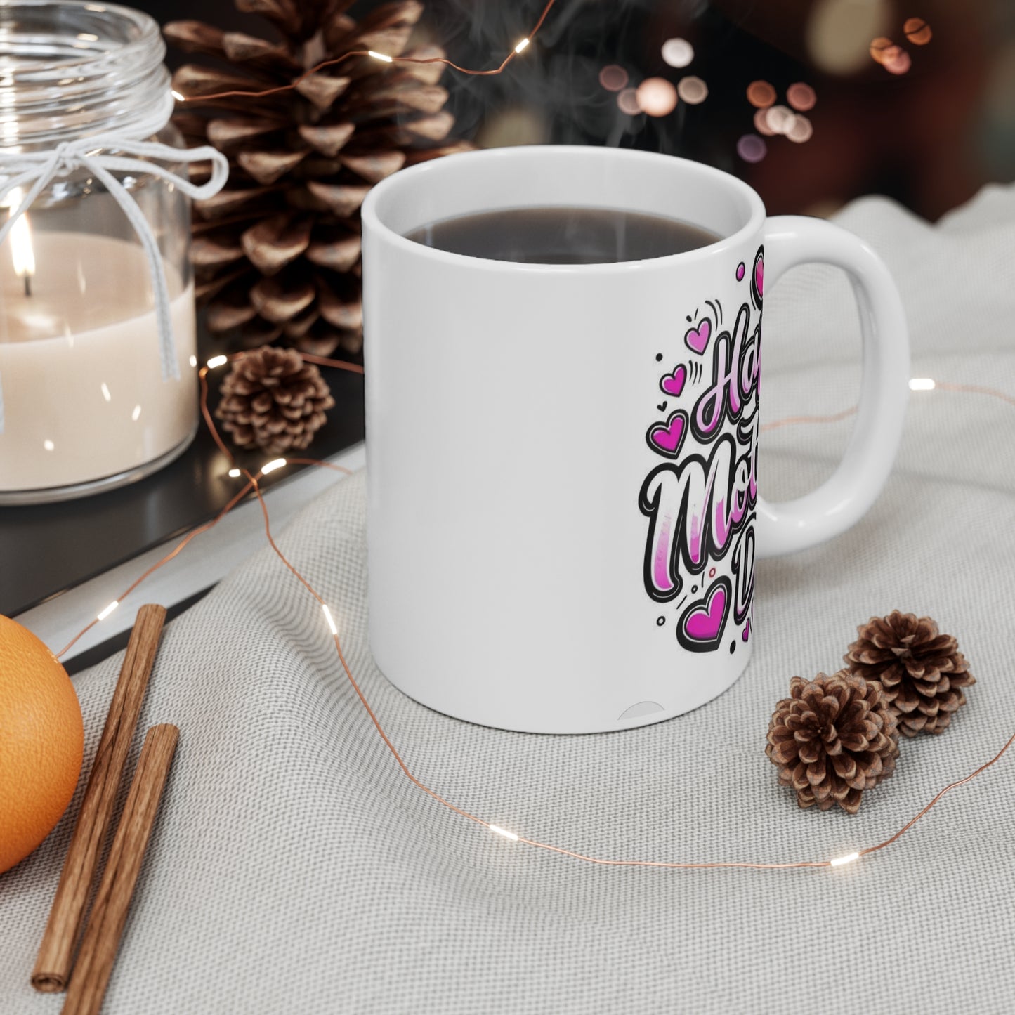 Mother's Day Mug — Pink "Happy Mother's Day" Heart Ceramic 11oz