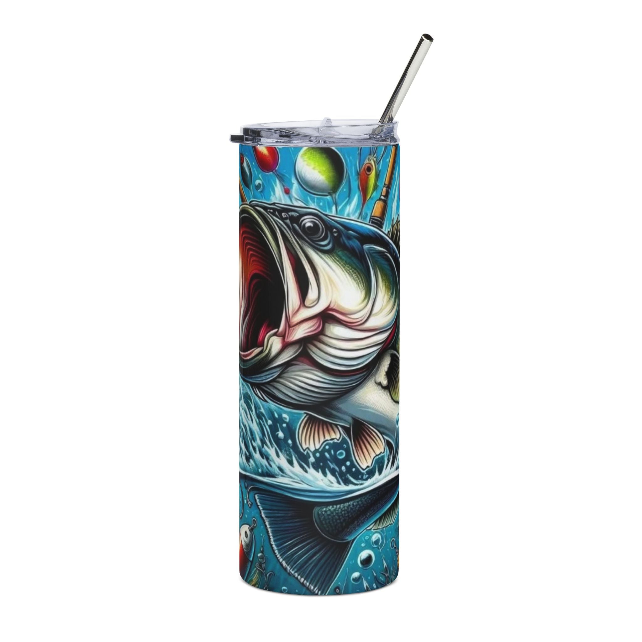 Fishing Bass Art 20oz Stainless Steel Tumbler — Lifelike Fish & Lure D – The Tumbler Shack