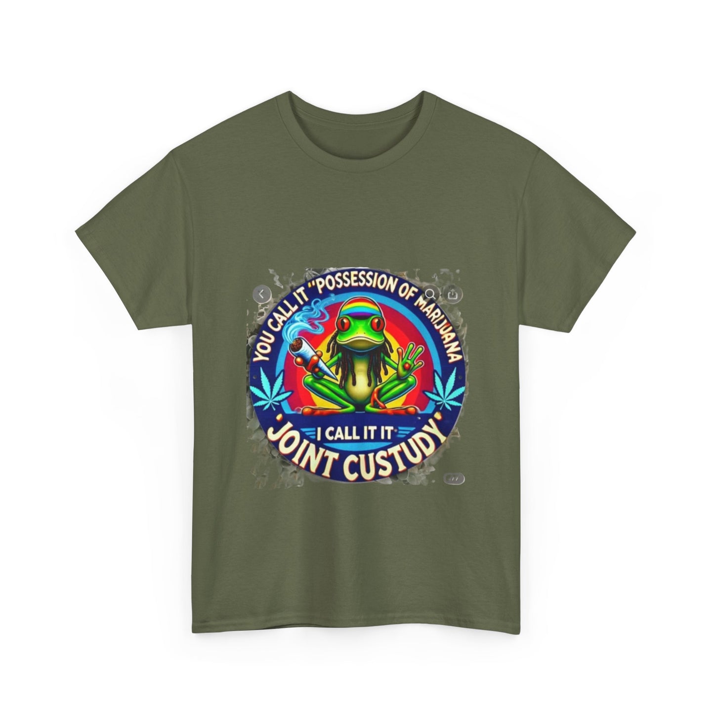 Joint Custody Frog T-Shirt — Funny Cannabis Graphic Tee (“You Call It Possession I Call It Joint Custody”)