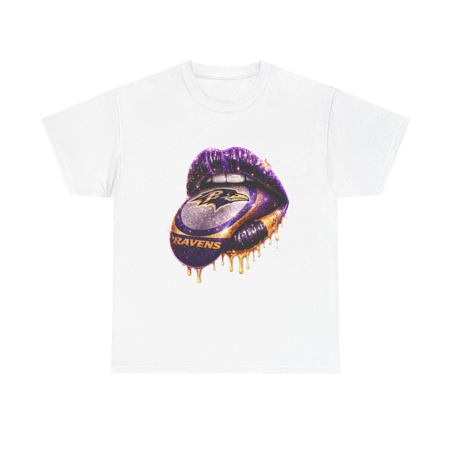 Ravens Drip Lip Graphic Tee - Purple & Gold Football Design