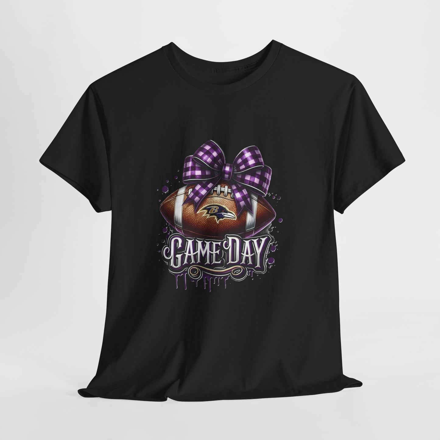 Game Day Football Tee — Purple Bow Baltimore Fan Shirt