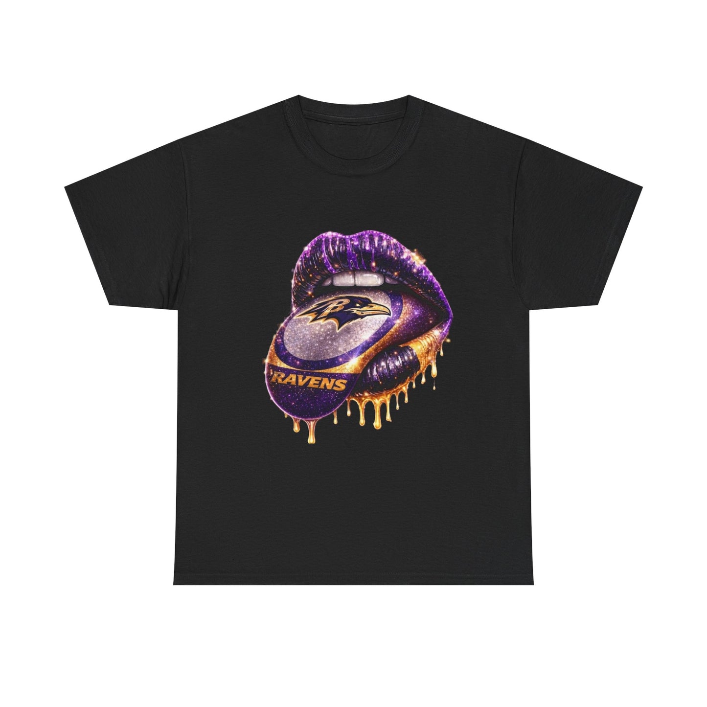 Ravens Drip Lip Graphic Tee - Purple & Gold Football Design