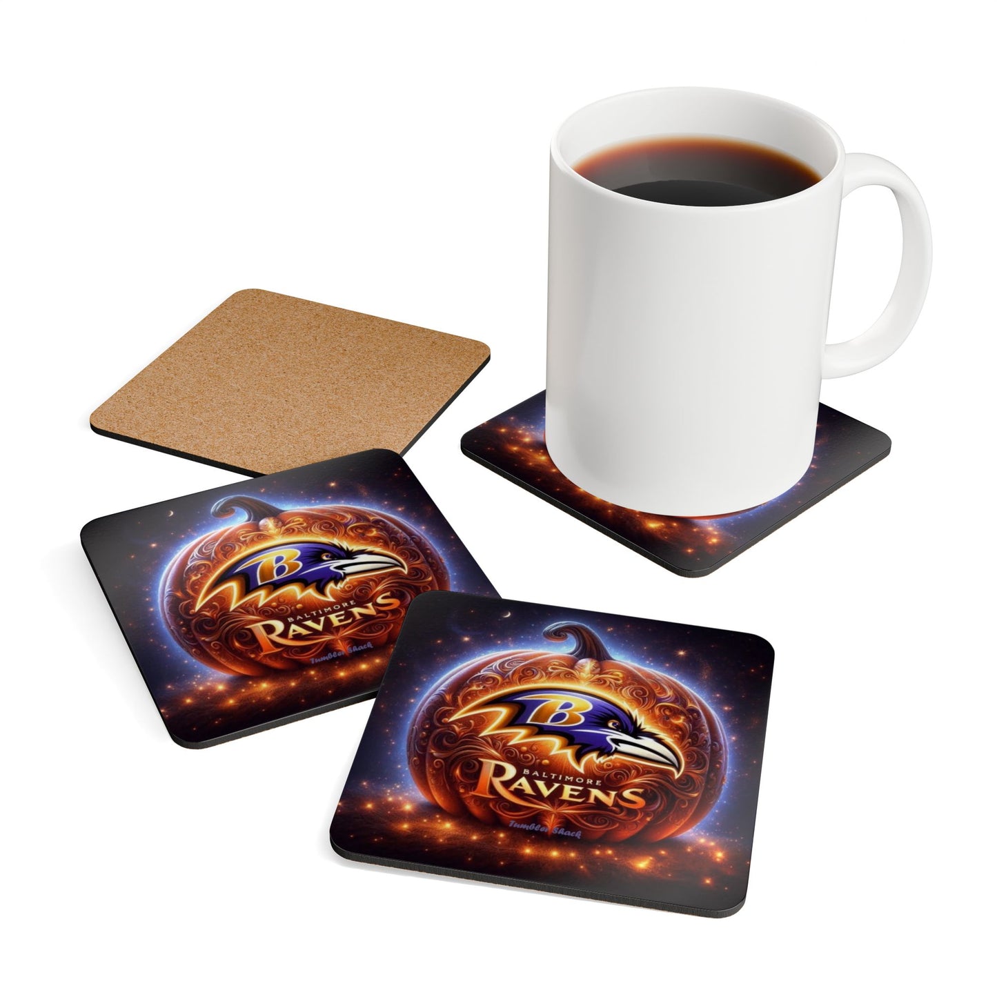 Baltimore Ravens Pumpkin Cork Coaster Set — NFL Team Drink Coasters