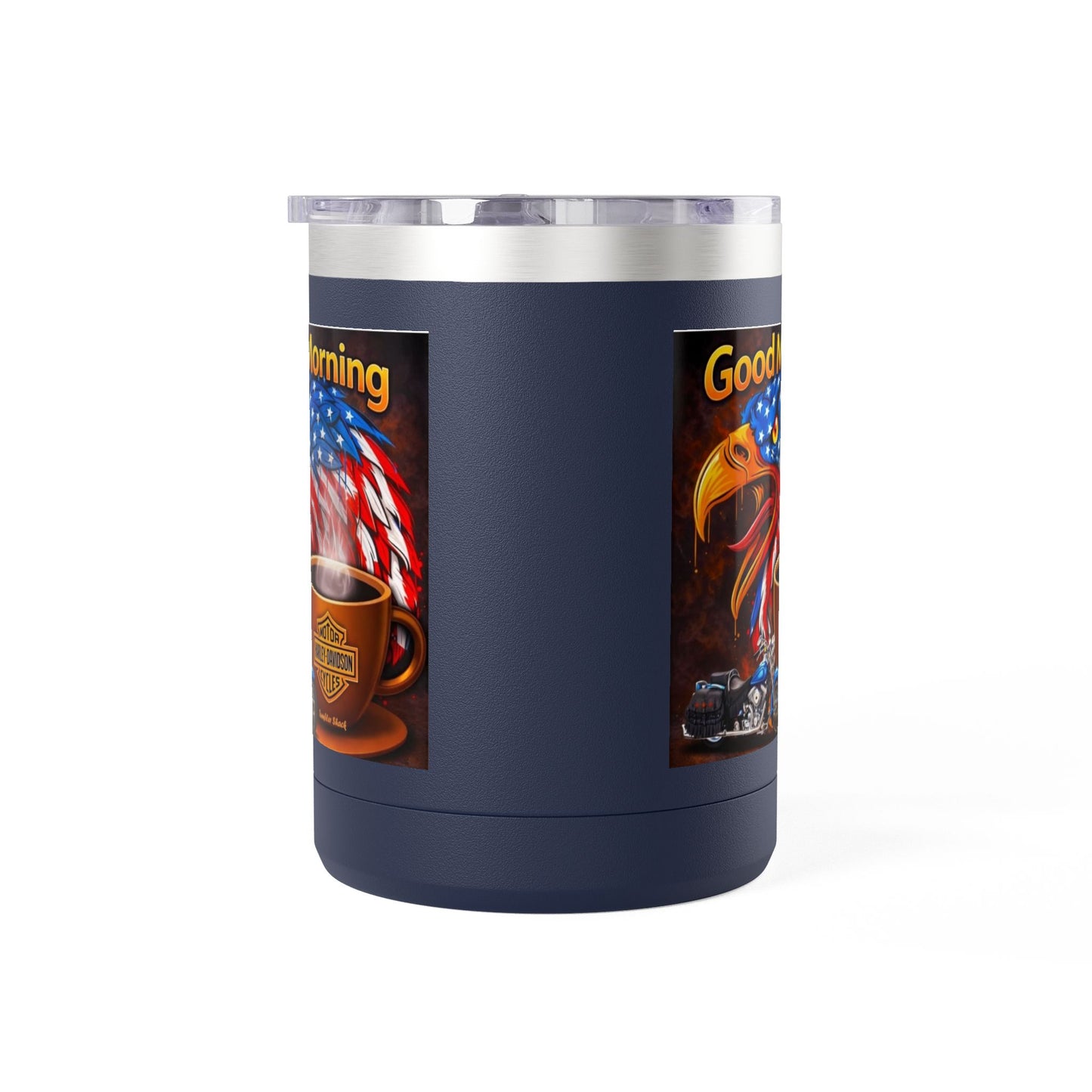 Good Morning Eagle Coffee Mug Tumbler – Patriotic American Flag Eagle with Harley Cup, 15oz