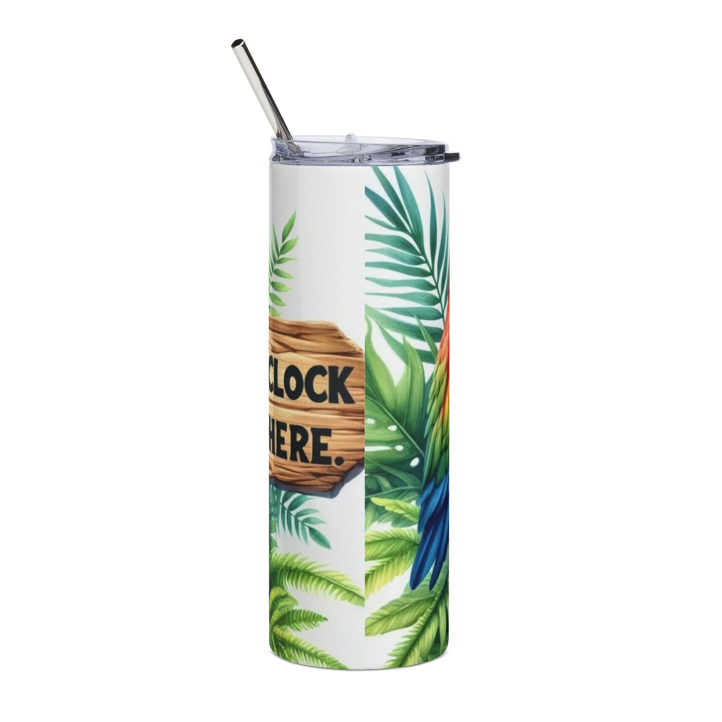 Tropical Parrot 20oz Stainless Steel Tumbler — "It's 5 O'Clock Somewhere" Cocktail Travel Cup