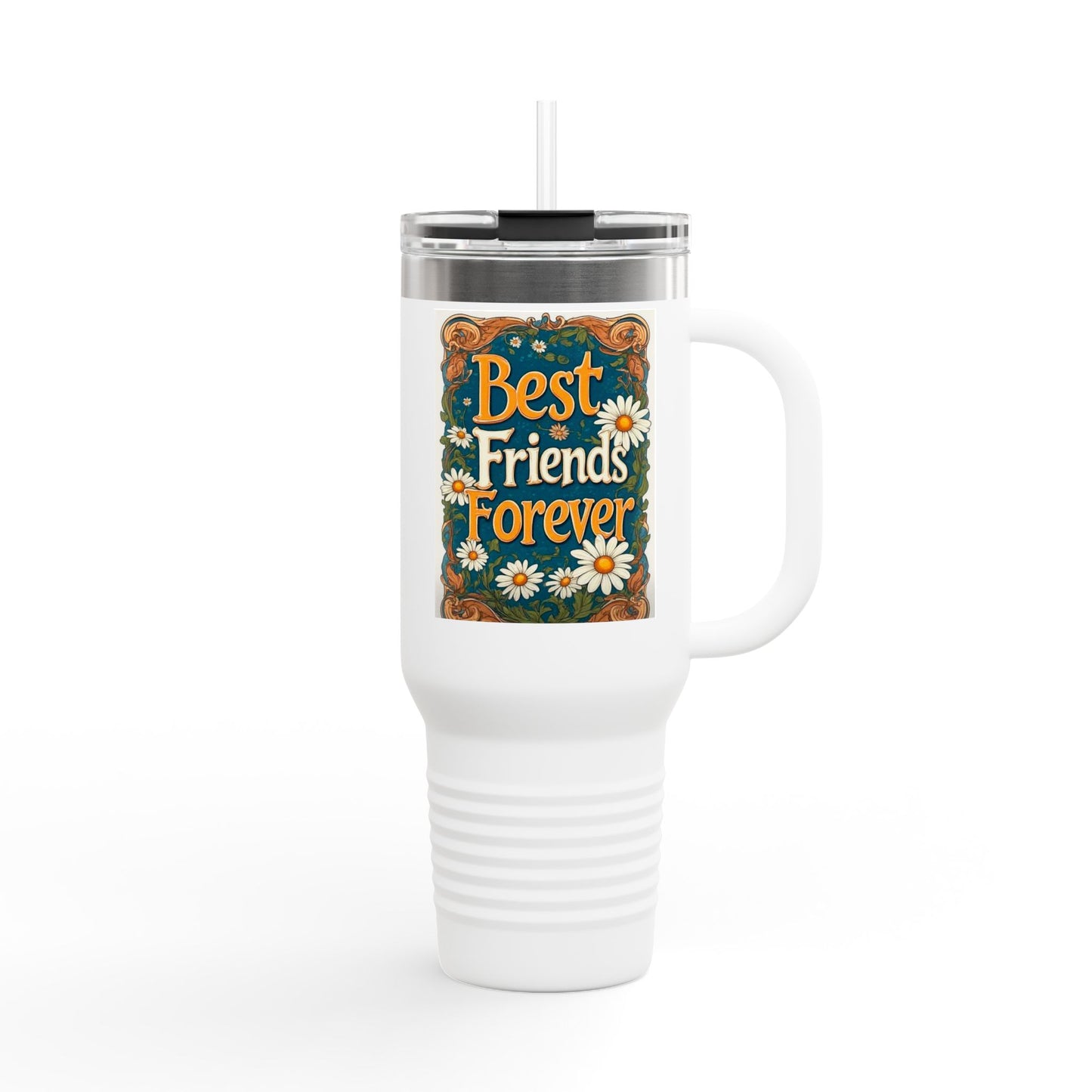 Best Friends Forever 40oz Insulated Travel Mug — Daisy Floral Friendship Tumbler