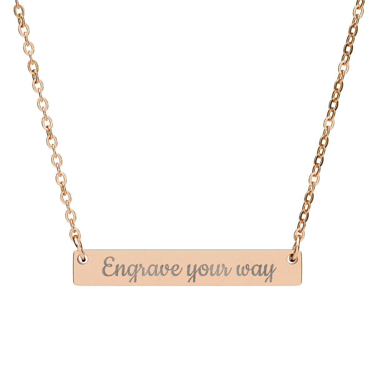 Engravable Horizontal Bar Necklace — Personalized Name & Message Pendant
