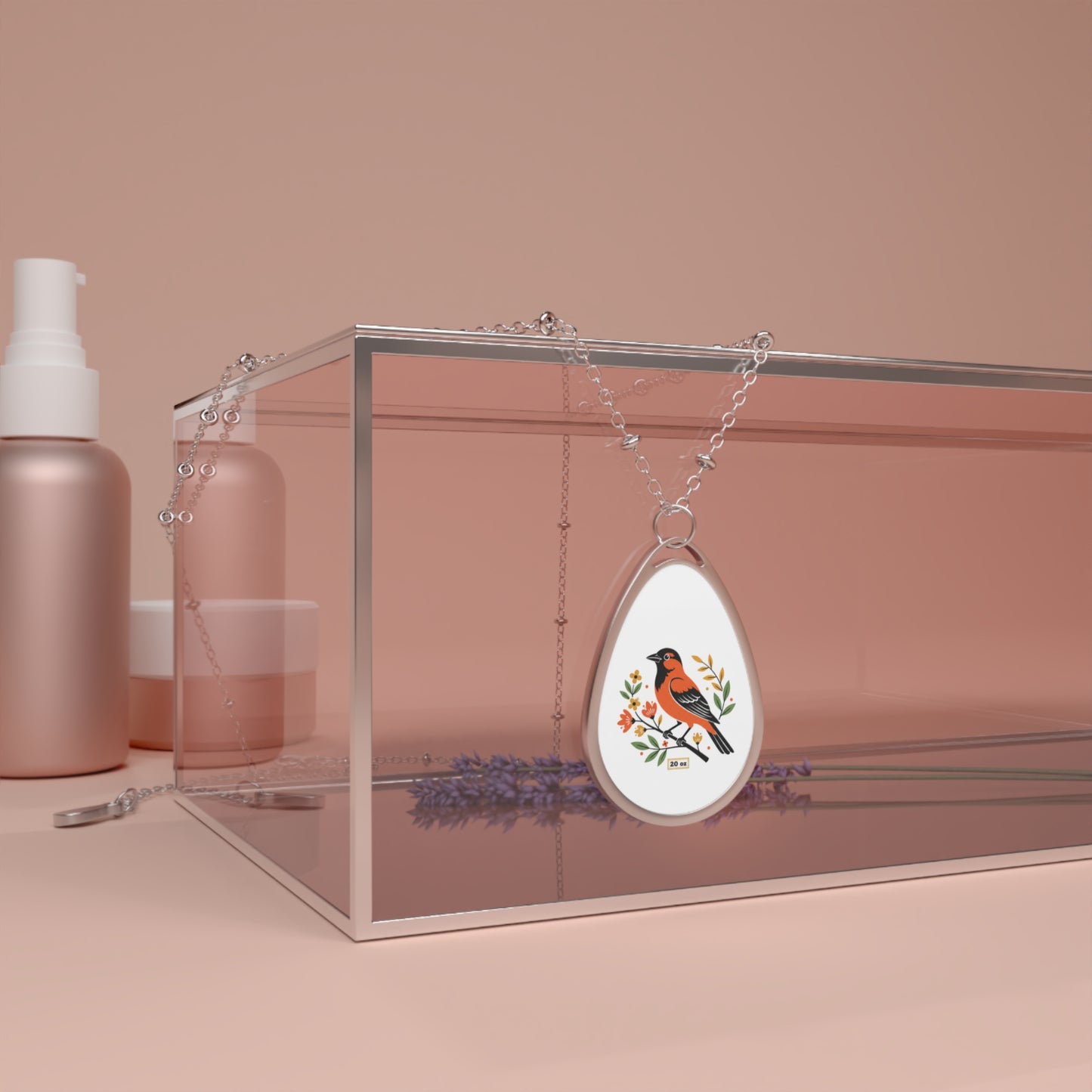 Oval Bird Pendant Necklace — Robin Floral Teardrop Necklace