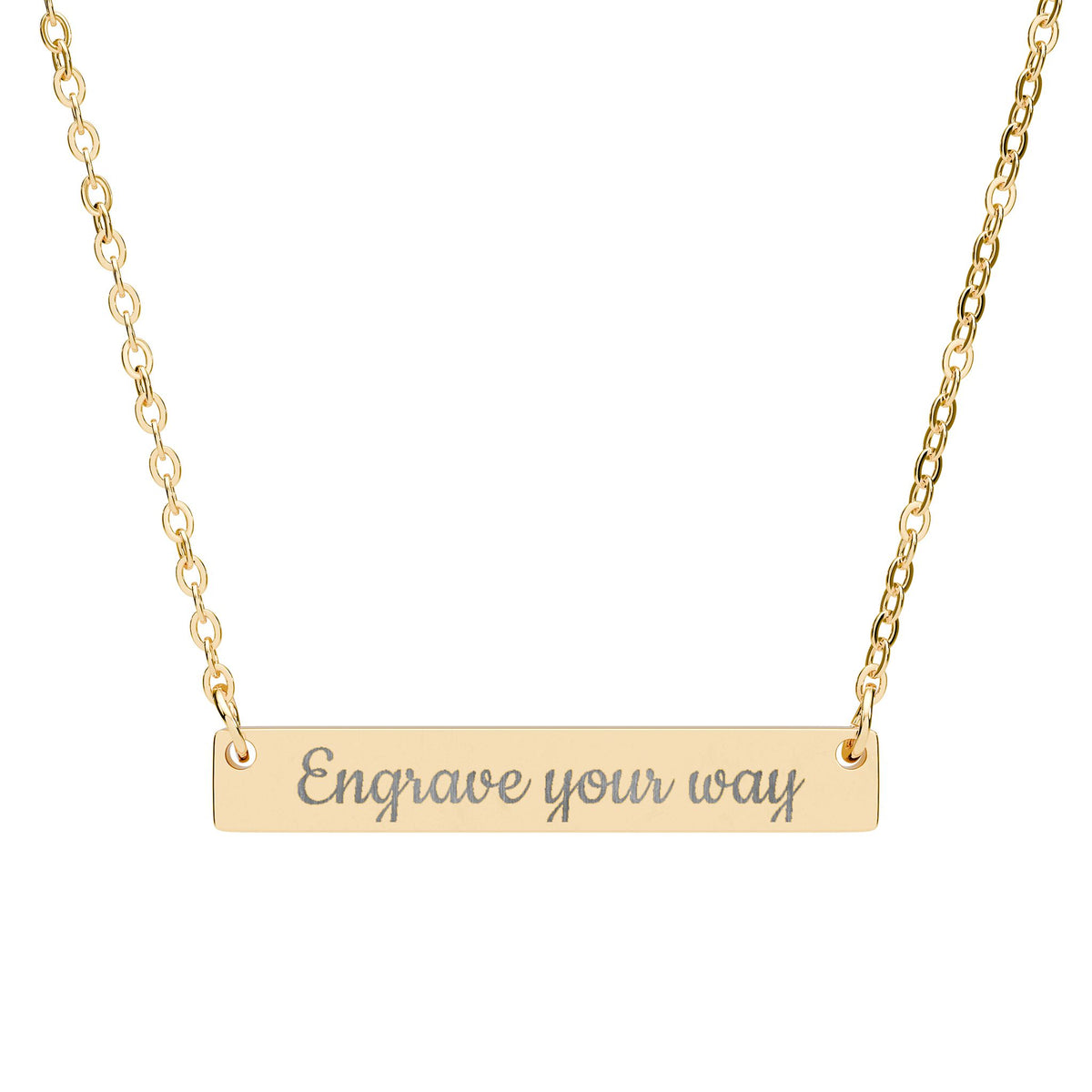 Engravable Horizontal Bar Necklace — Personalized Name & Message Pendant