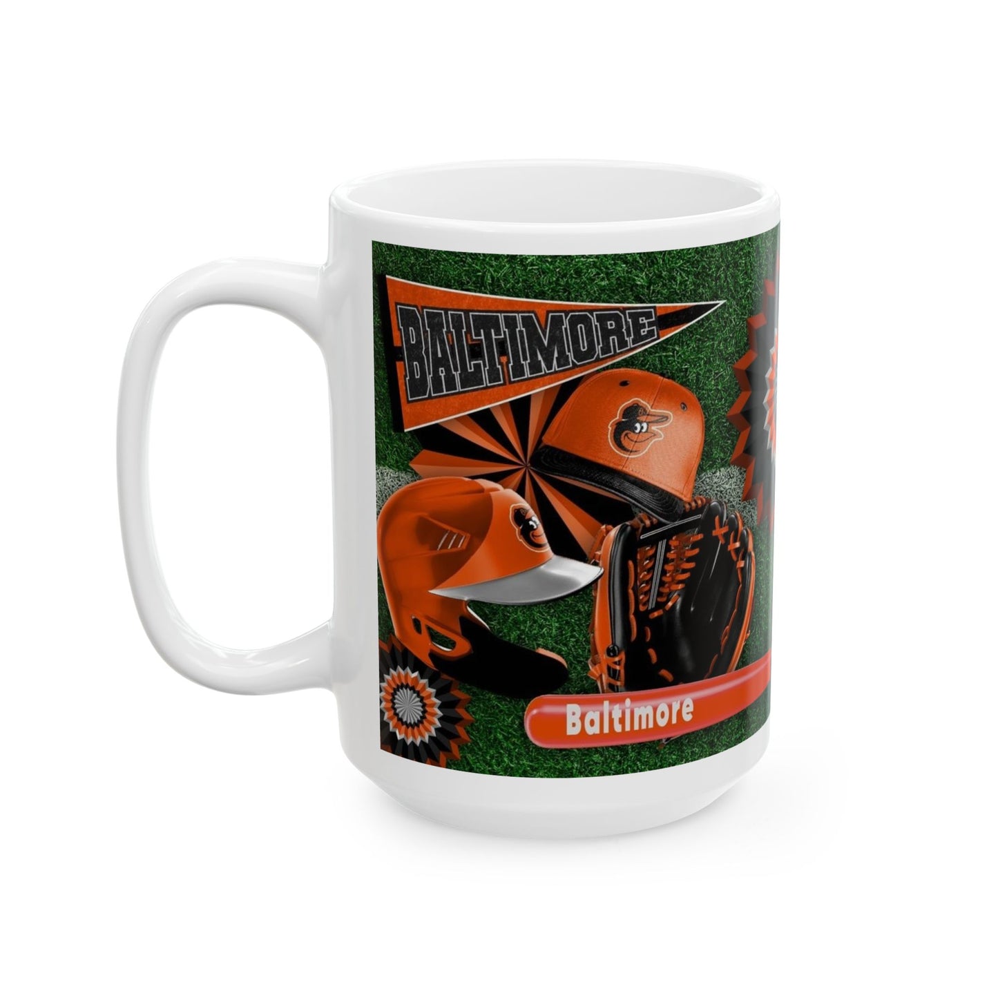 Baseball Fan Ceramic Mug — Team Orange Jersey & Ball Design (11oz/15oz)
