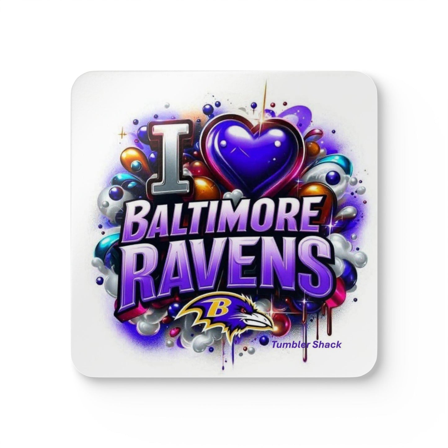 Baltimore Ravens Cork Coaster Set — "I  Baltimore Ravens" Purple Team Drink Coasters (4-Pack)