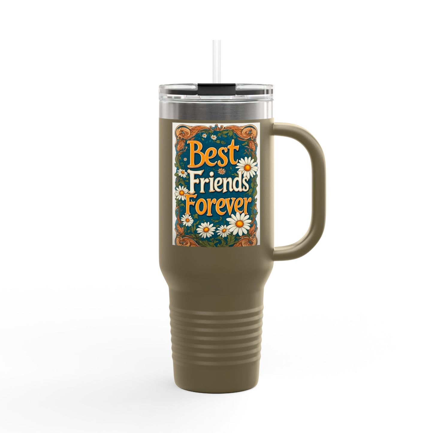Best Friends Forever 40oz Insulated Travel Mug — Daisy Floral Friendship Tumbler