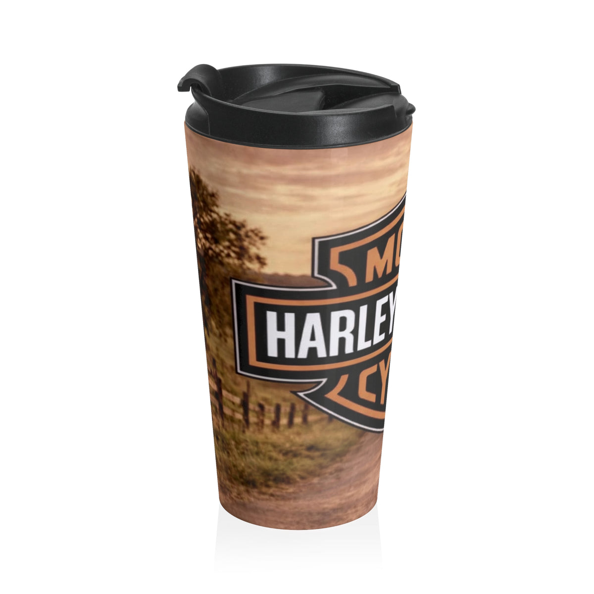Travel Mug — Vintage Harley-Davidson Logo Sunset Stainless Steel Tumbler