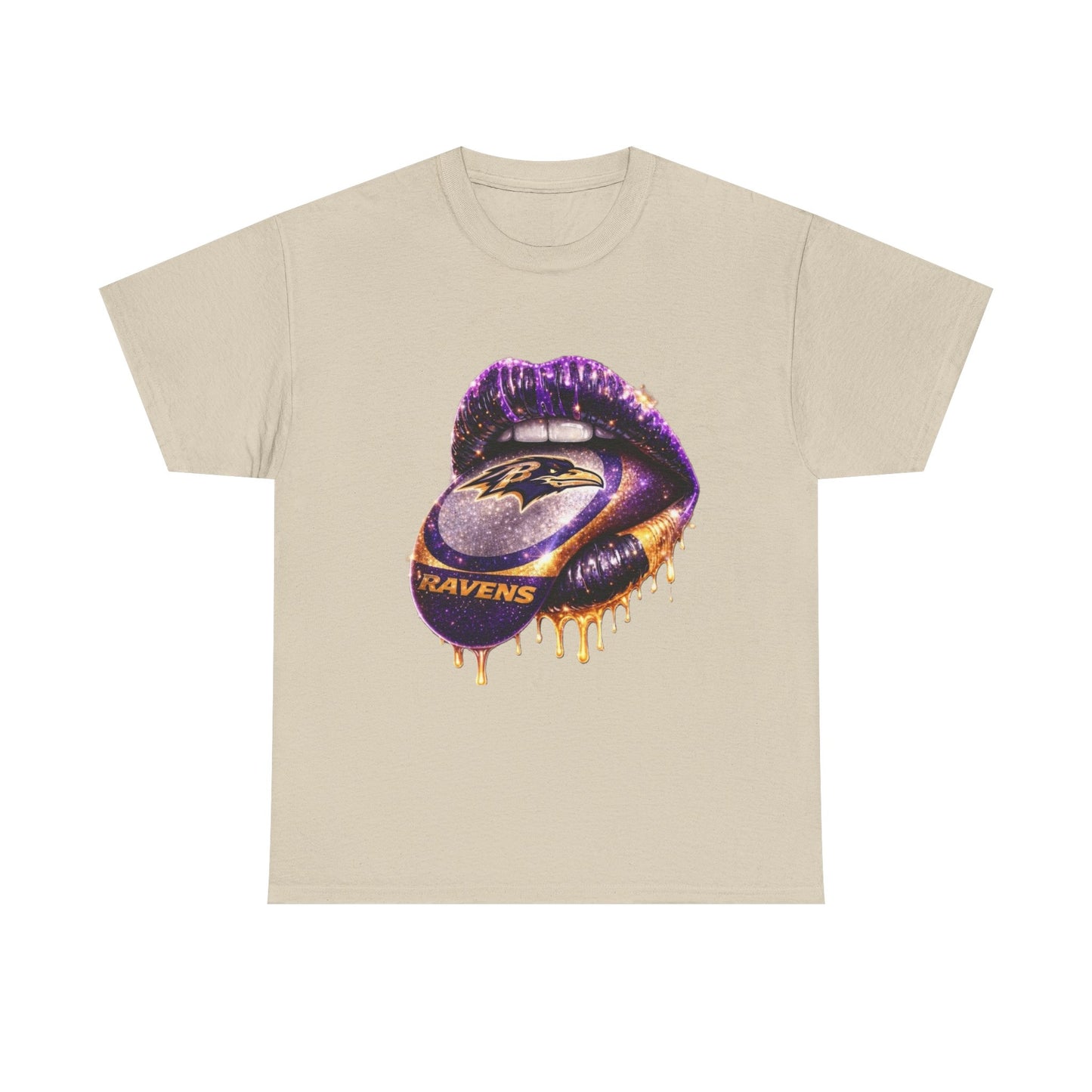 Ravens Drip Lip Graphic Tee - Purple & Gold Football Design