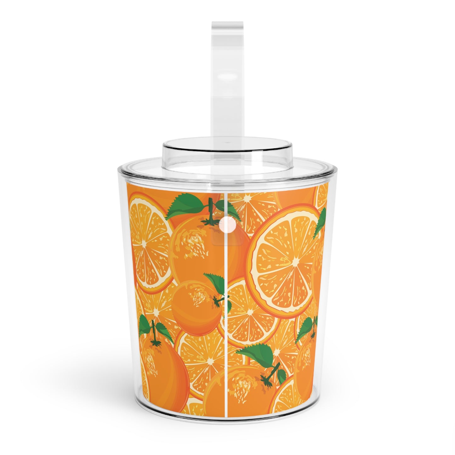 Citrus Splash Ice Bucket with Tongs — Orange Fruit Pattern