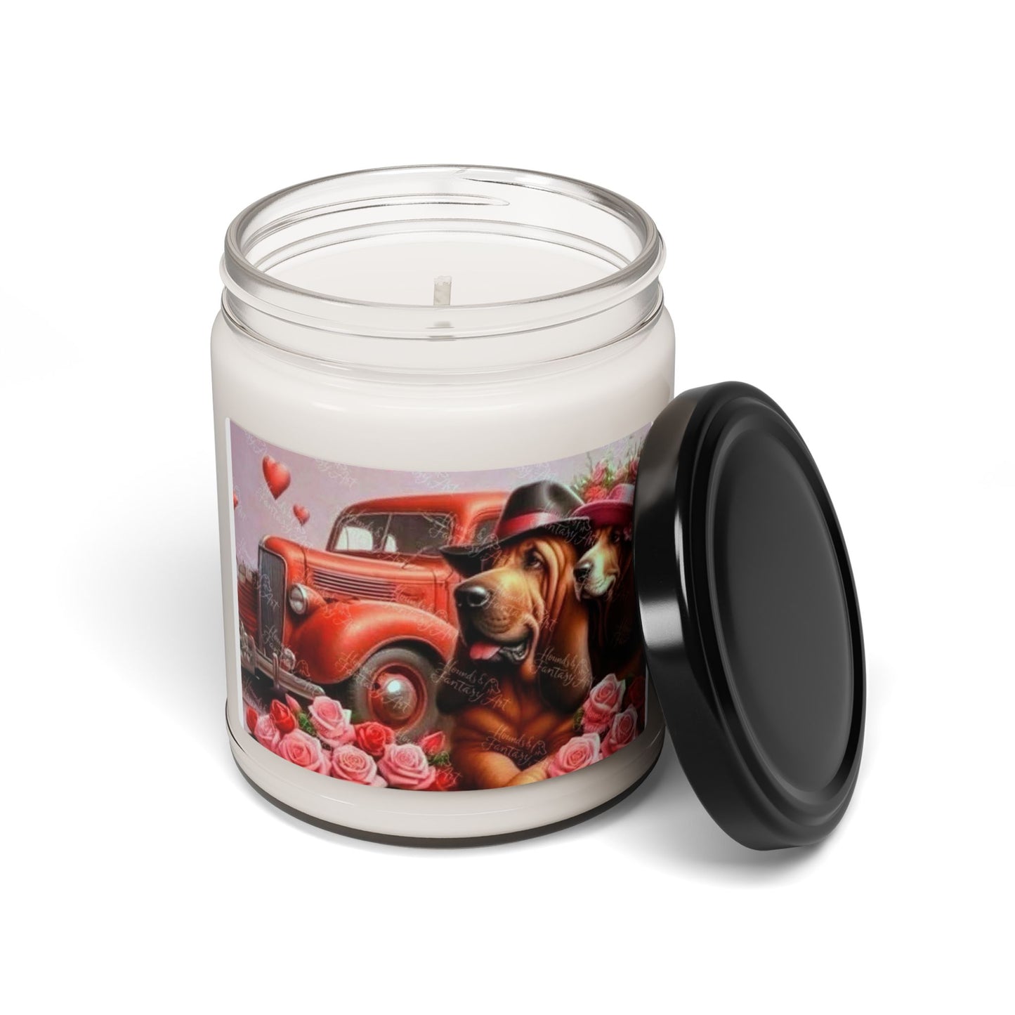 Soy Candle — Vintage Red Car with Dogs & Roses Scented Candle (9oz)