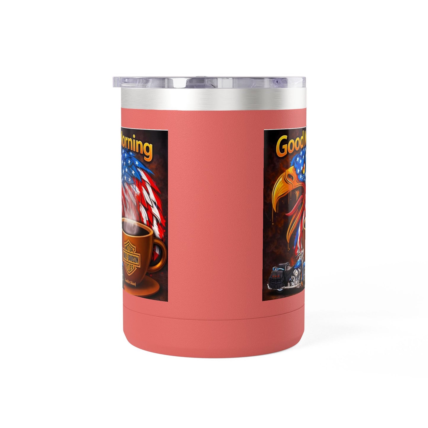 Good Morning Eagle Coffee Mug Tumbler – Patriotic American Flag Eagle with Harley Cup, 15oz