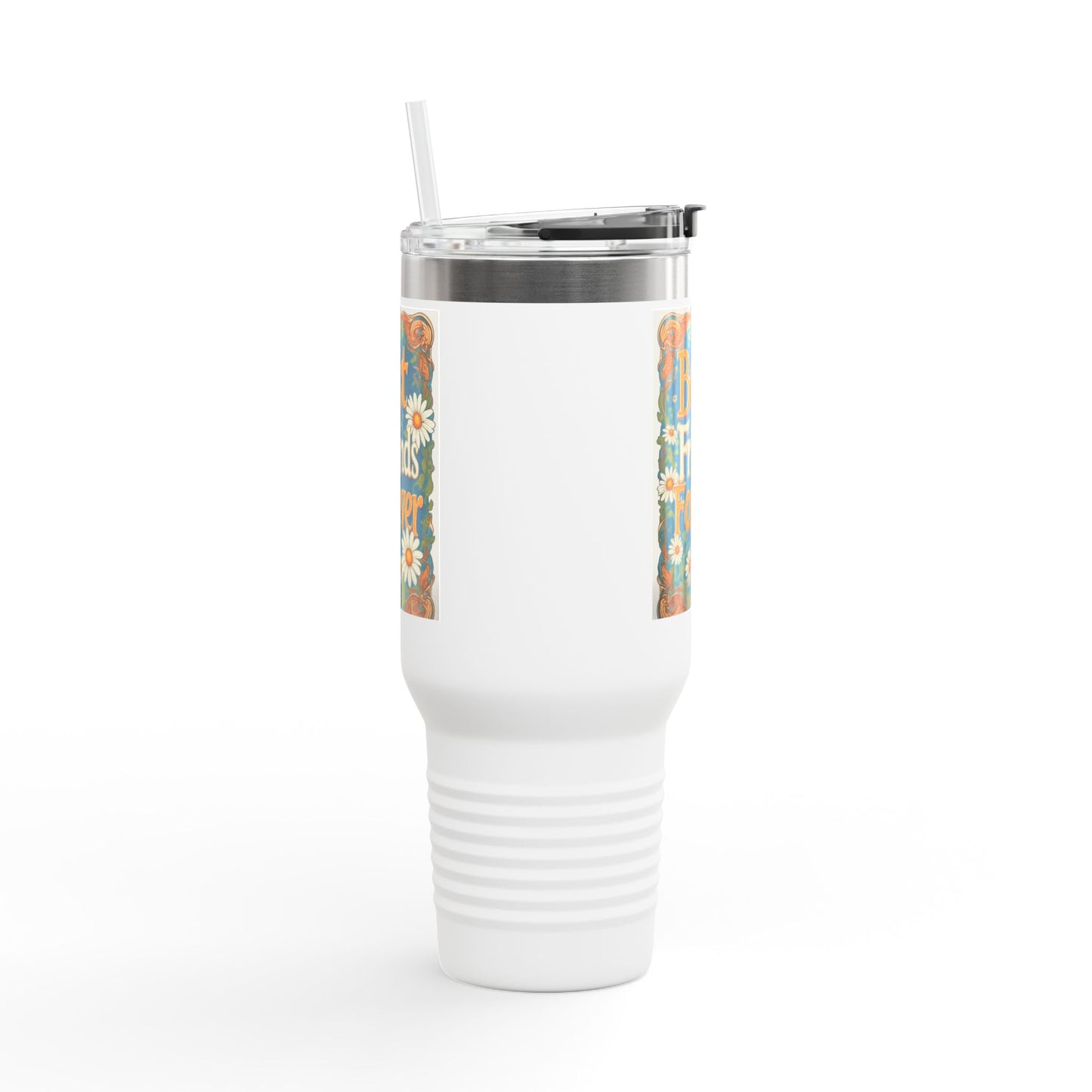 Best Friends Forever 40oz Insulated Travel Mug — Daisy Floral Friendship Tumbler