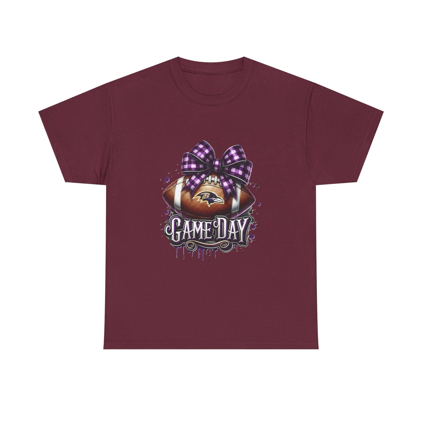 Game Day Football Tee — Purple Bow Baltimore Fan Shirt