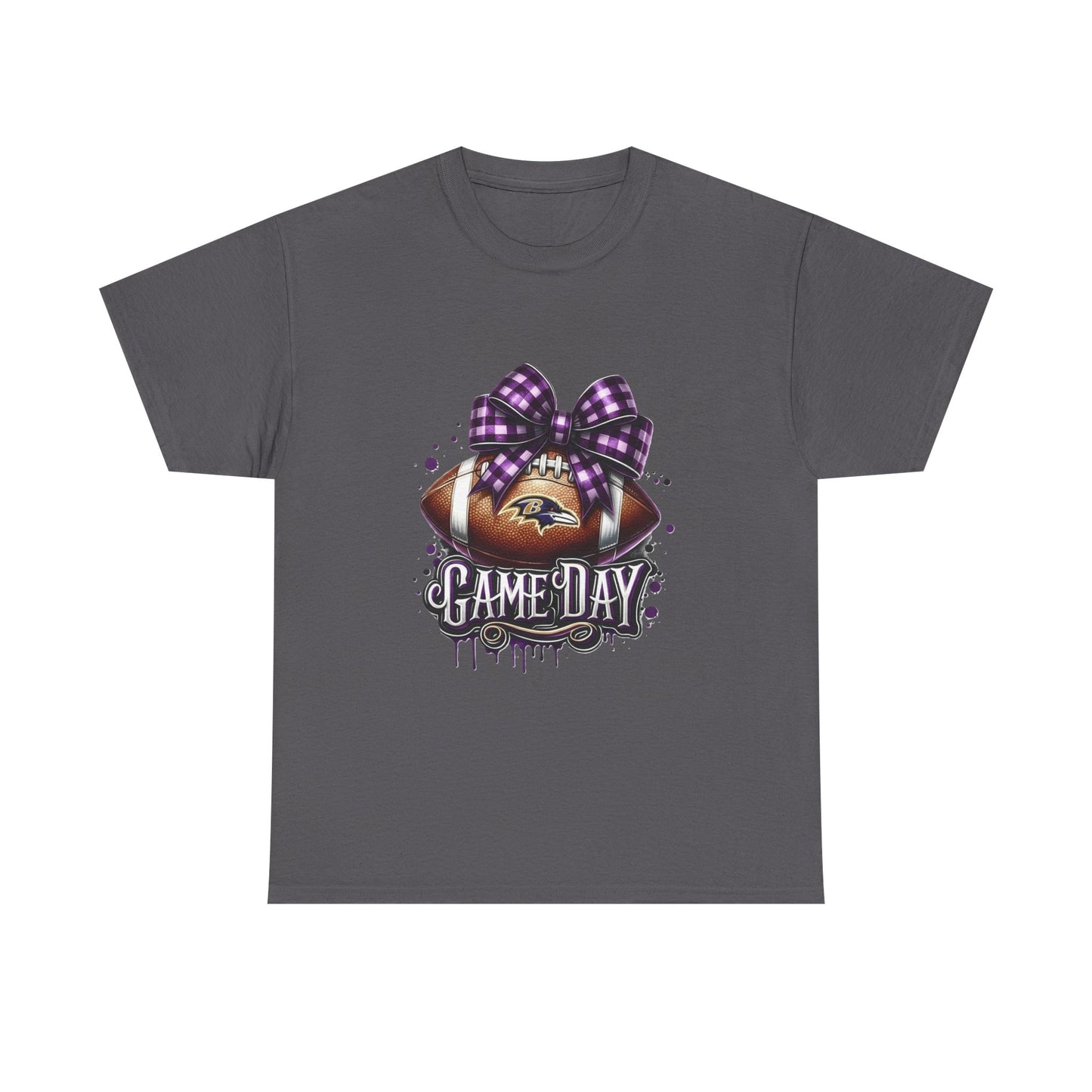 Game Day Football Tee — Purple Bow Baltimore Fan Shirt