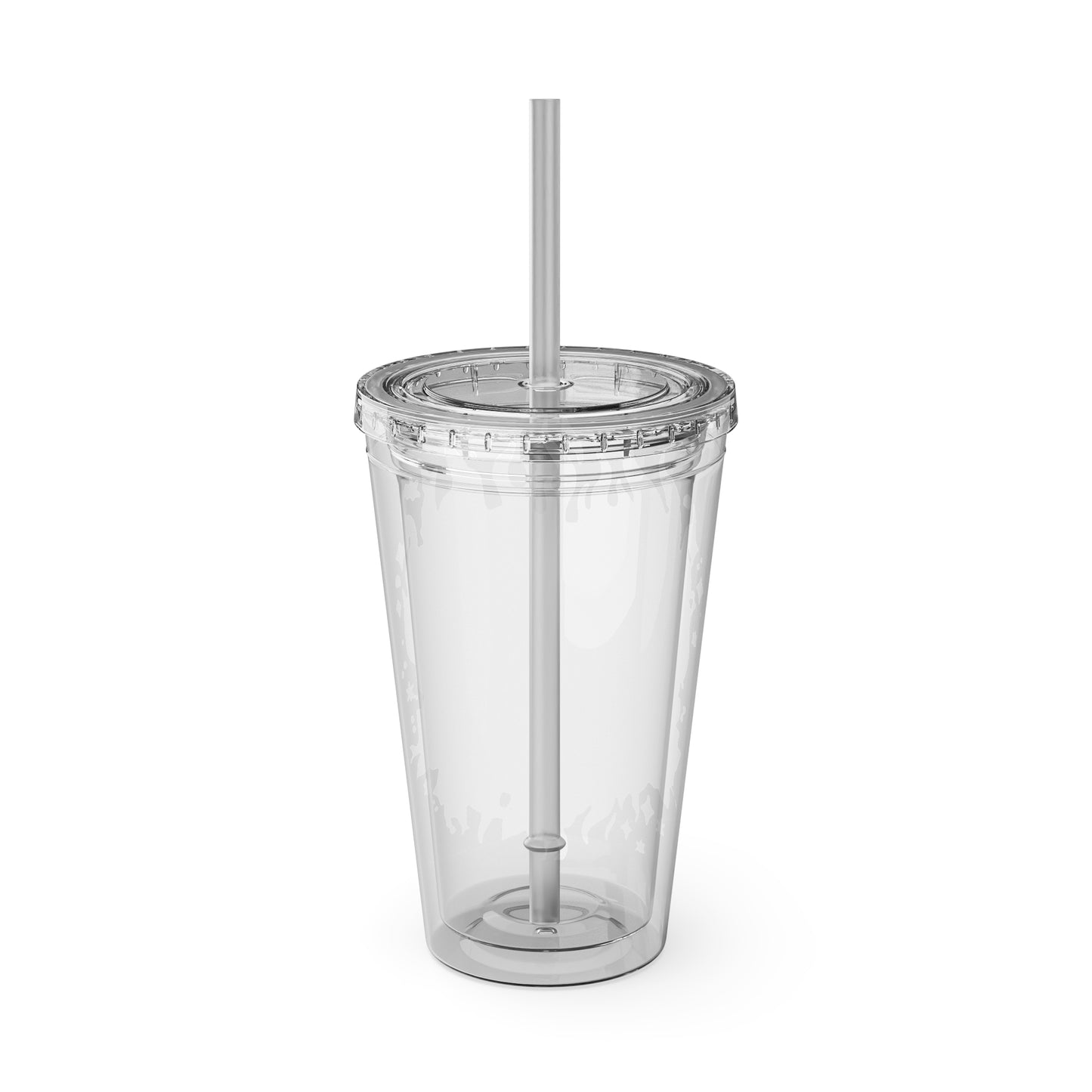 16oz Tumbler with Straw — 'One Hell of a Mother' Pink Flame Heart Design