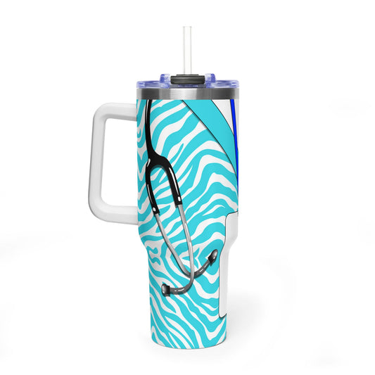 40oz Thermal Tumbler – Teal Zebra Stethoscope Design