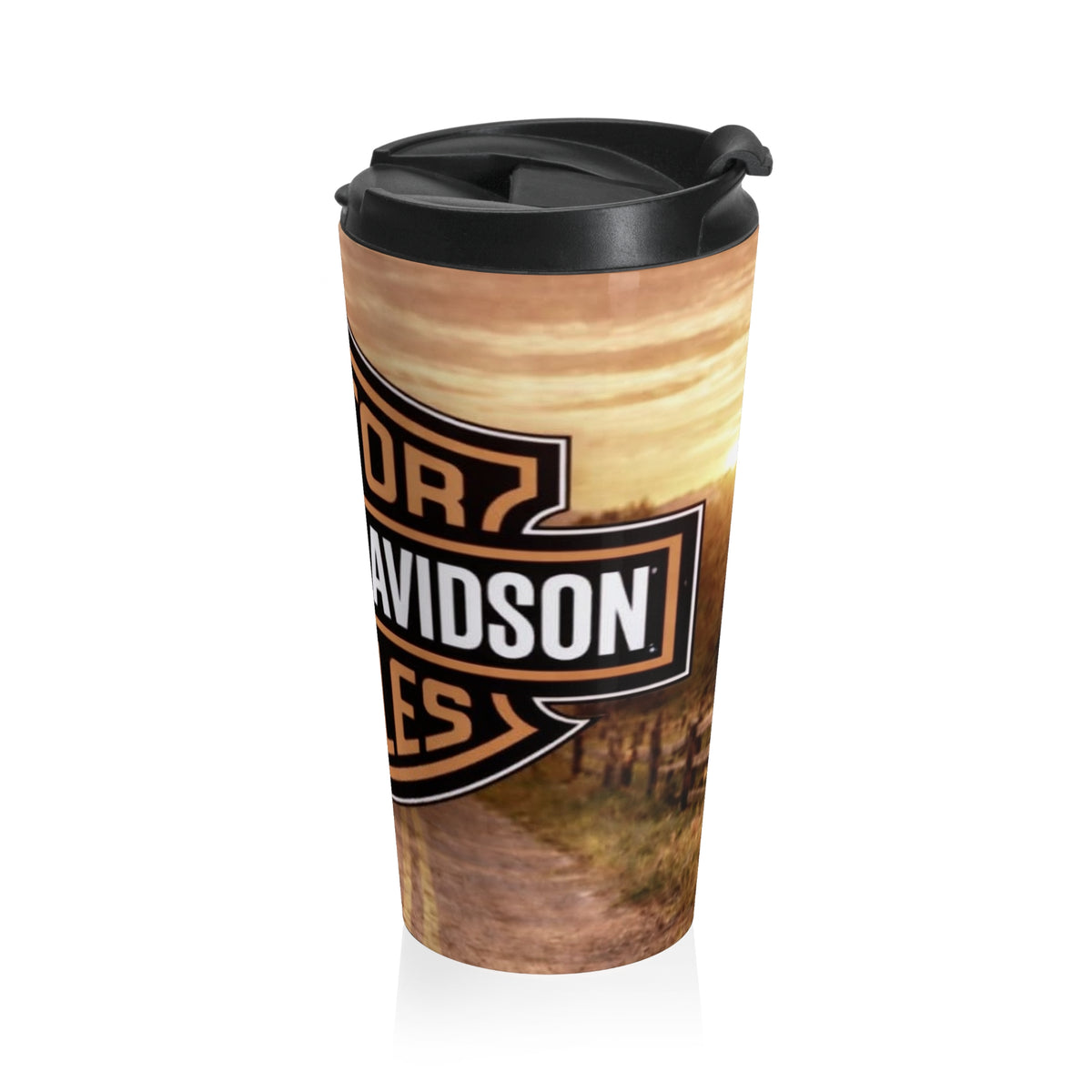 Travel Mug — Vintage Harley-Davidson Logo Sunset Stainless Steel Tumbler