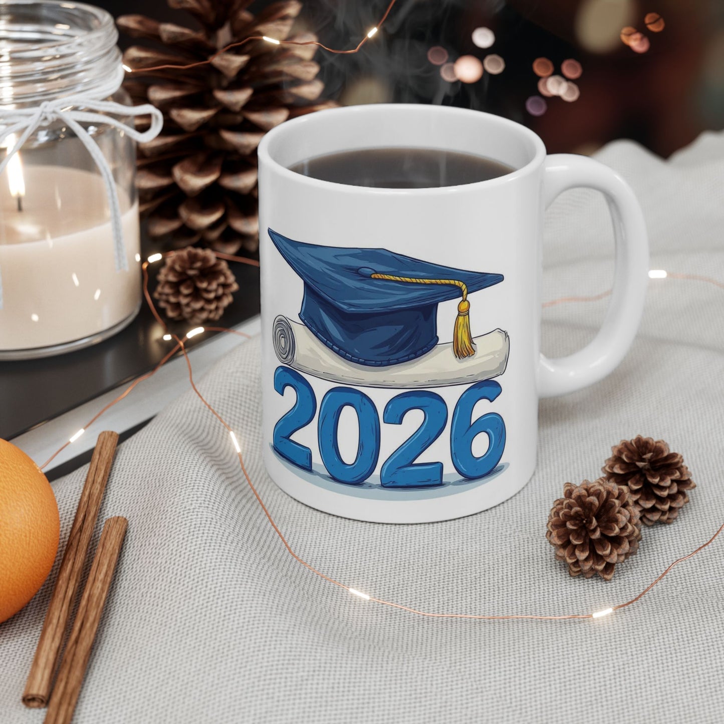 2026 Graduation Mug - Class of 2026 Cap & Diploma Ceramic Coffee Cup