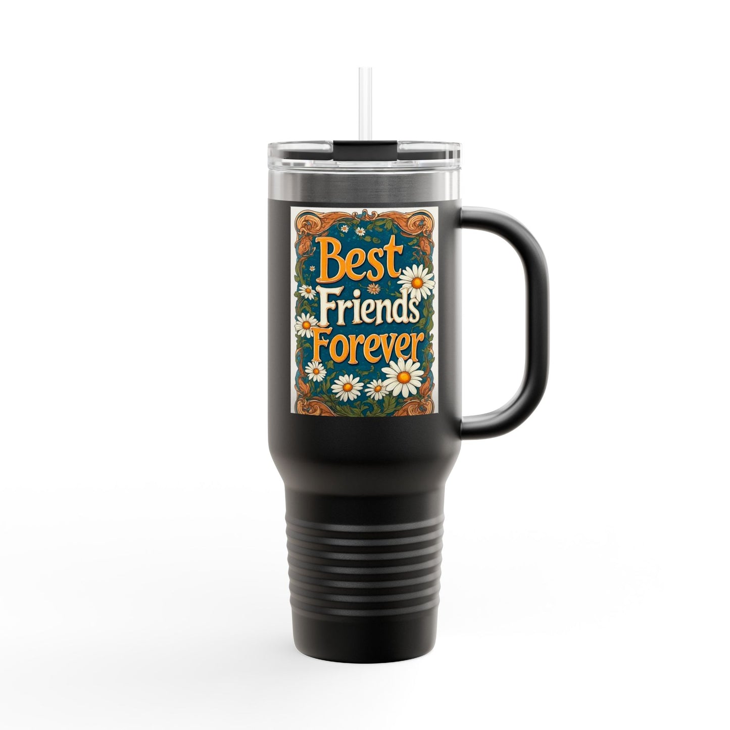 Best Friends Forever 40oz Insulated Travel Mug — Daisy Floral Friendship Tumbler