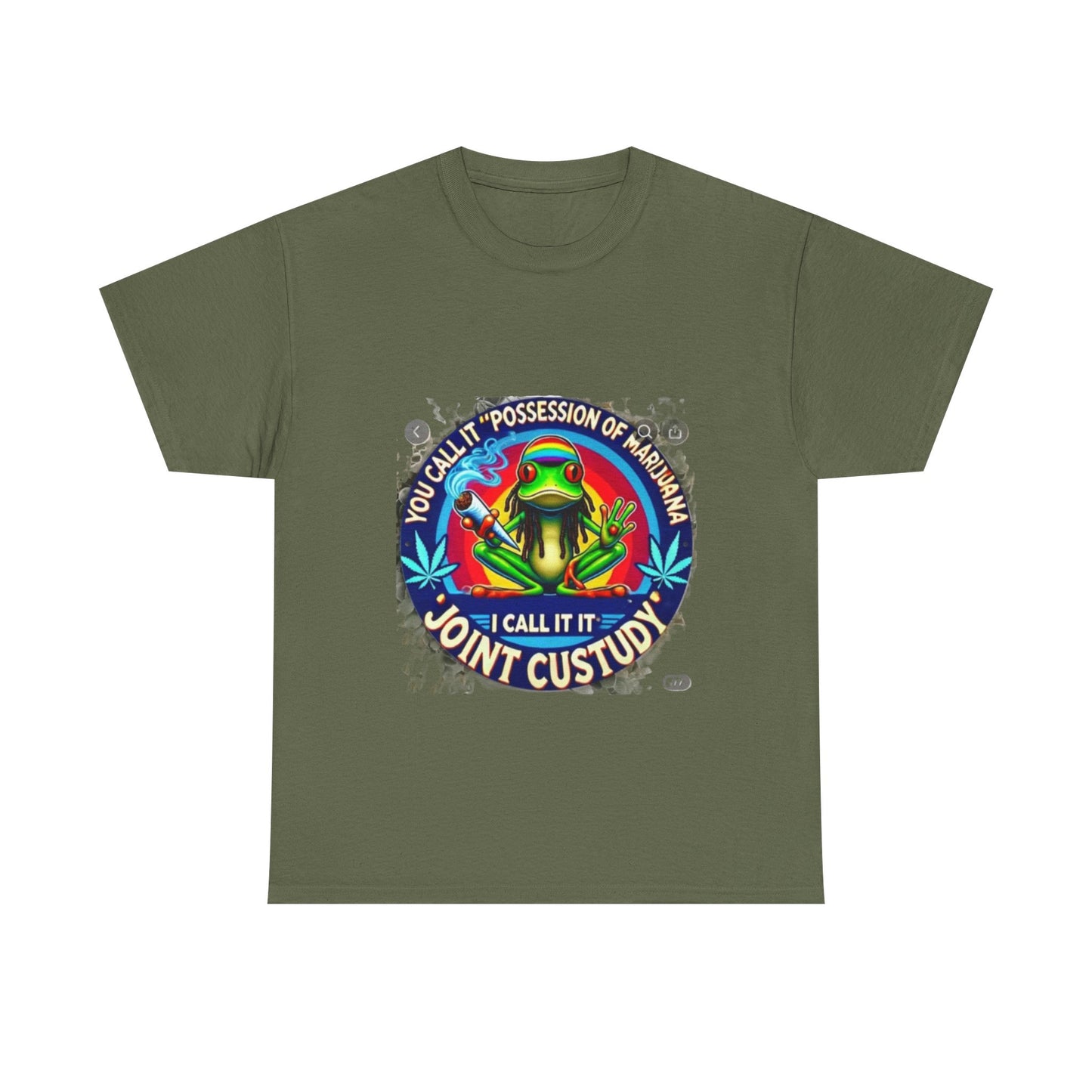 Joint Custody Frog T-Shirt — Funny Cannabis Graphic Tee (“You Call It Possession I Call It Joint Custody”)