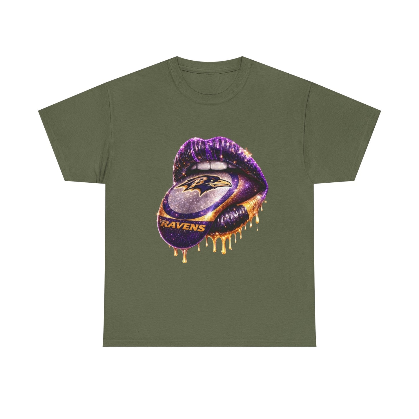 Ravens Drip Lip Graphic Tee - Purple & Gold Football Design