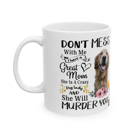 Dog Lover Ceramic Mug – "Dog Mom" Floral Golden Retriever Coffee Cup (11oz/15oz)