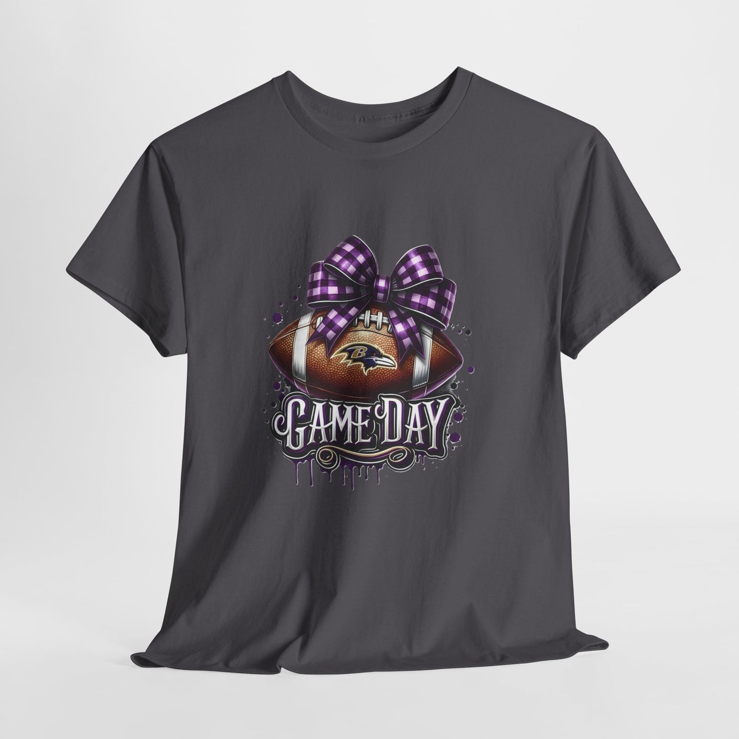 Game Day Football Tee — Purple Bow Baltimore Fan Shirt
