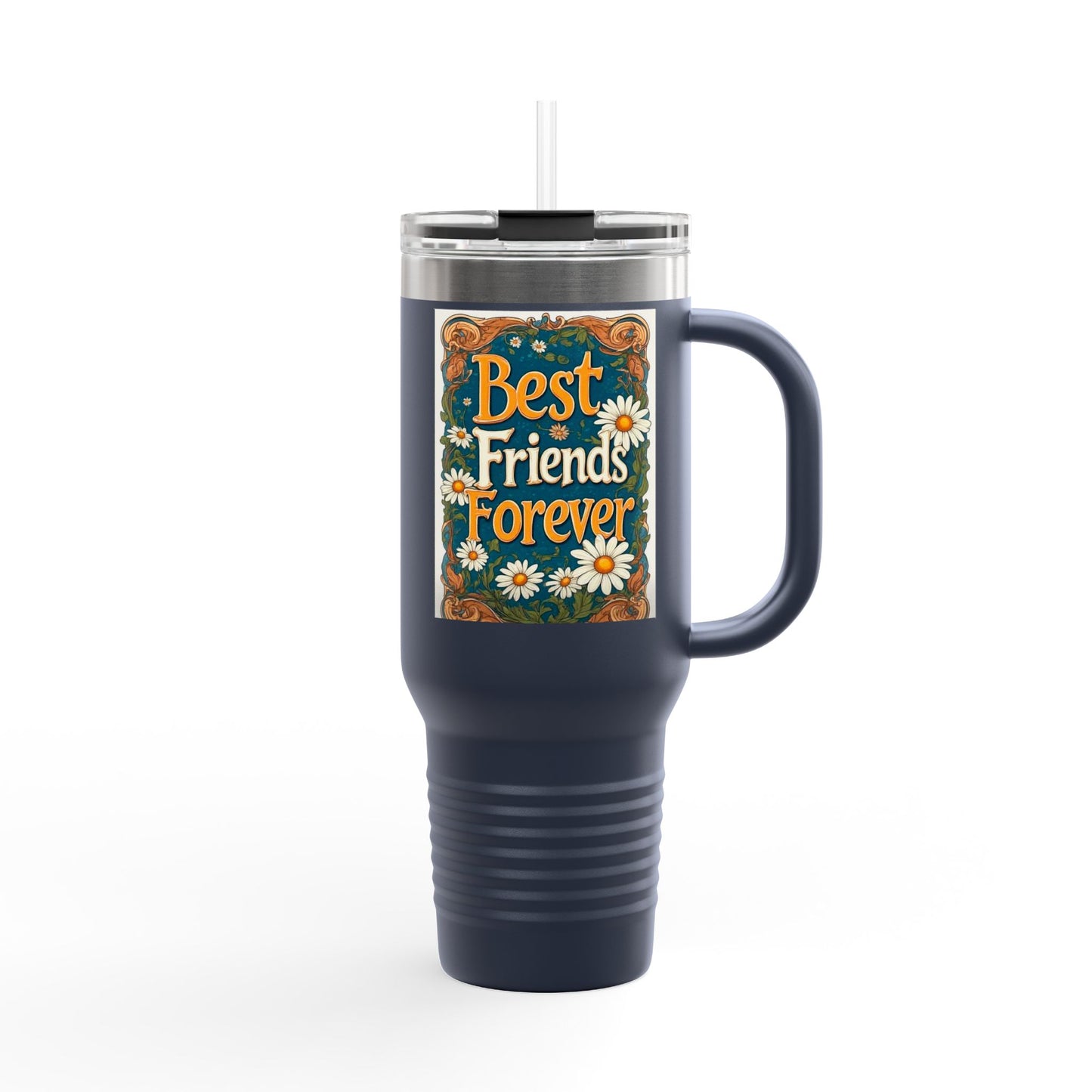 Best Friends Forever 40oz Insulated Travel Mug — Daisy Floral Friendship Tumbler