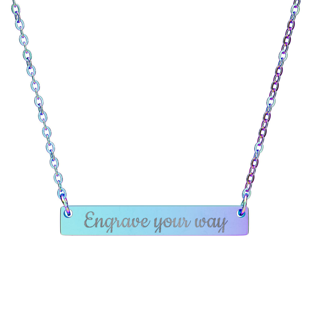 Engravable Horizontal Bar Necklace — Personalized Name & Message Pendant