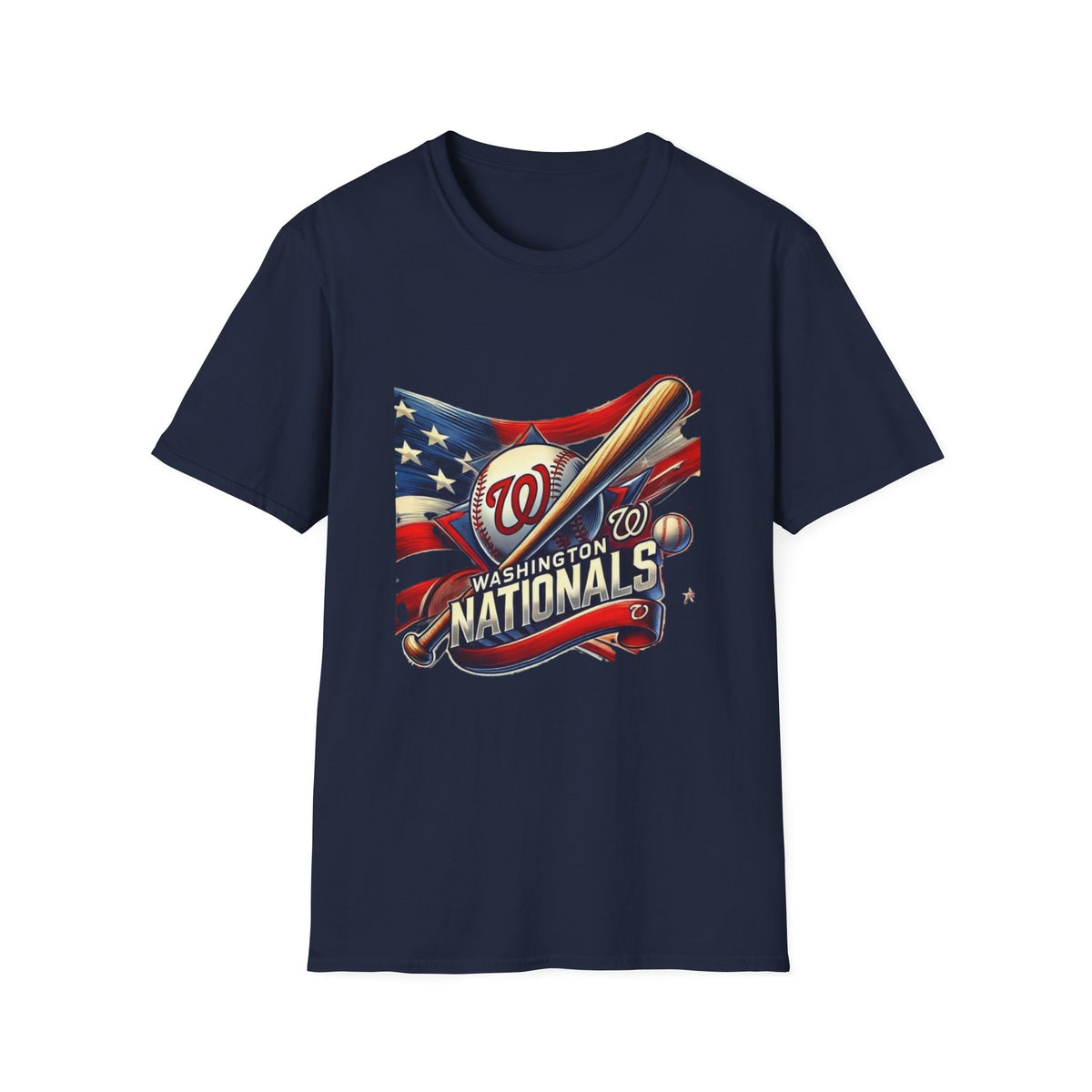 Washington Nationals Baseball T-Shirt — Patriotic Bat & Flag Logo Tee