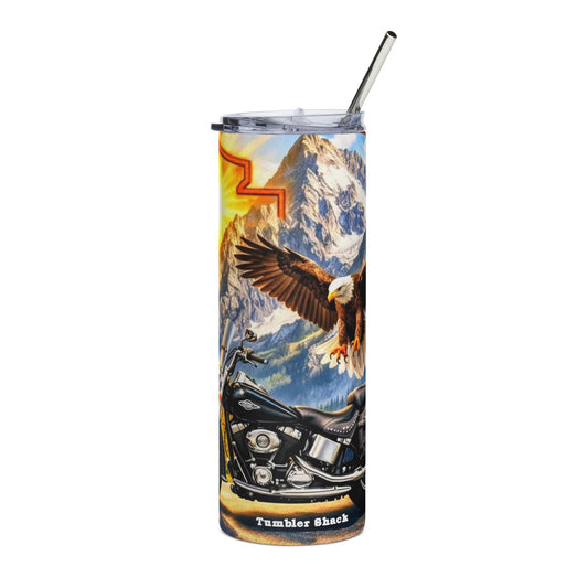 20oz Eagle Motorcycle Tumbler — Stainless Steel Travel Cup with Motorcycle & Eagle Design