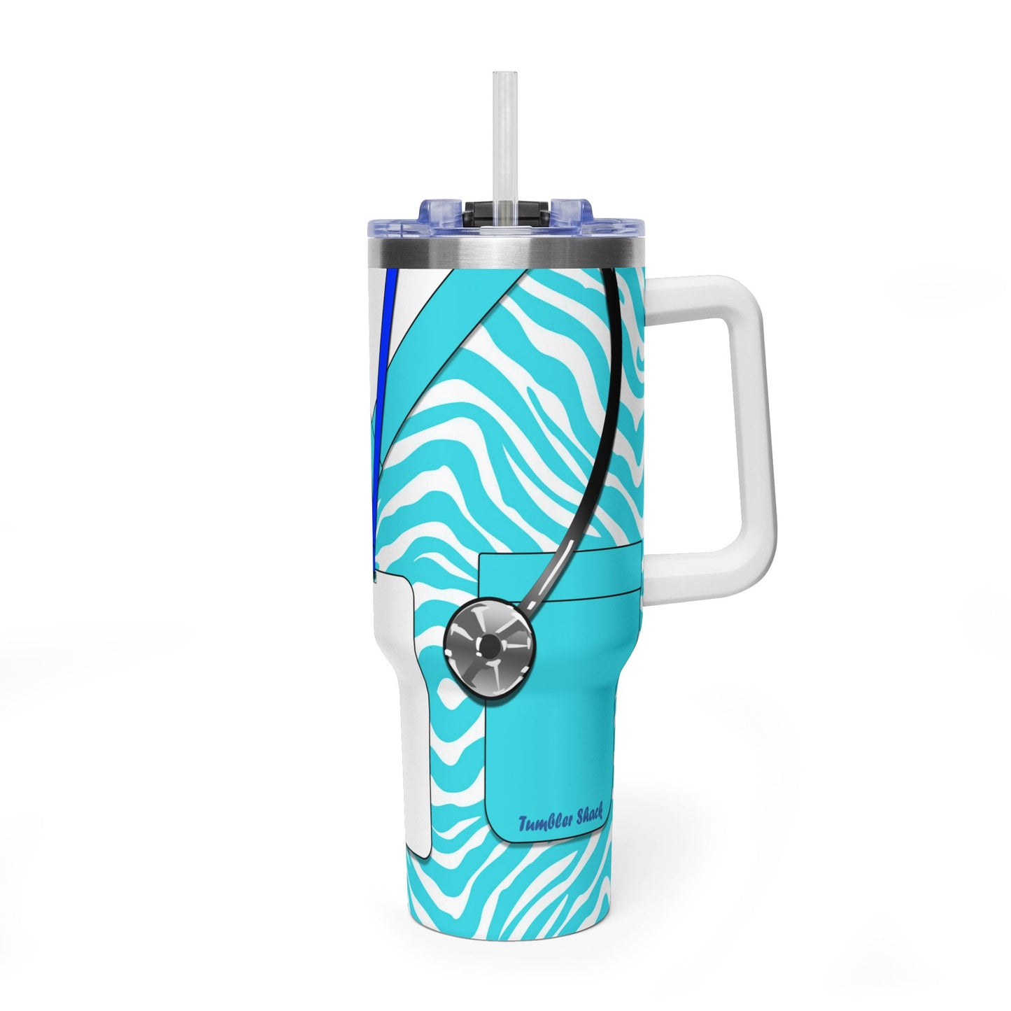 40oz Thermal Tumbler – Teal Zebra Stethoscope Design