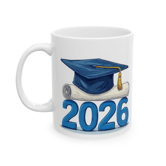 2026 Graduation Mug - Class of 2026 Cap & Diploma Ceramic Coffee Cup