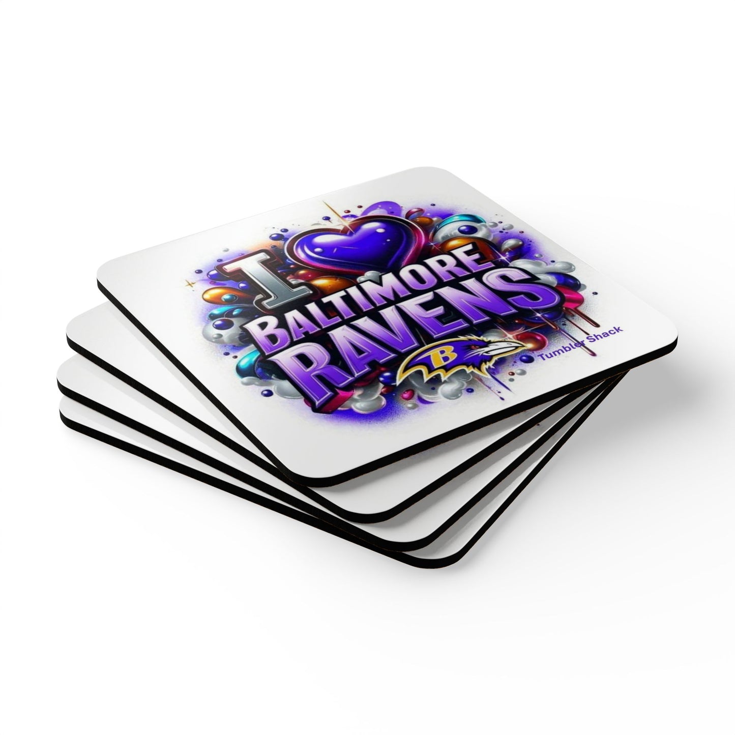 Baltimore Ravens Cork Coaster Set — "I  Baltimore Ravens" Purple Team Drink Coasters (4-Pack)