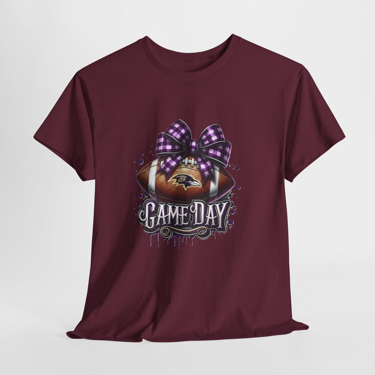 Game Day Football Tee — Purple Bow Baltimore Fan Shirt