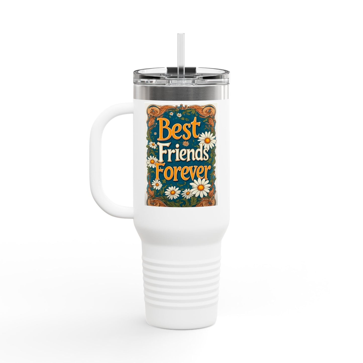 Best Friends Forever 40oz Insulated Travel Mug — Daisy Floral Friendship Tumbler