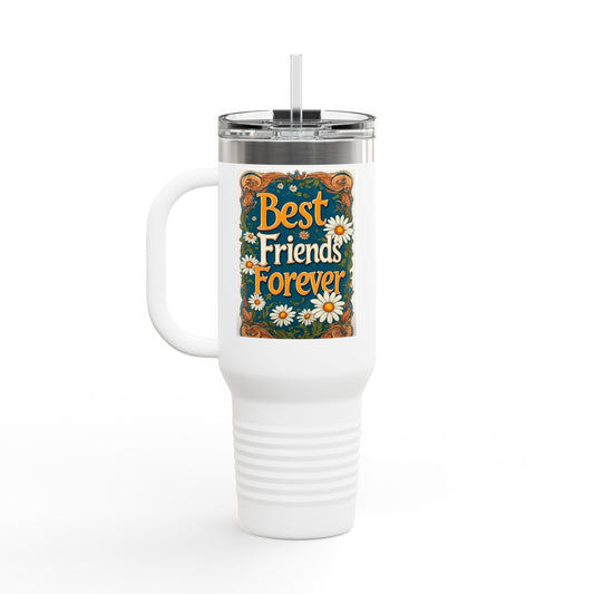 Best Friends Forever 40oz Insulated Travel Mug — Daisy Floral Friendship Tumbler