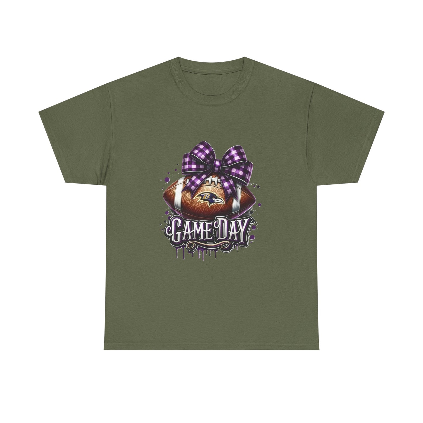 Game Day Football Tee — Purple Bow Baltimore Fan Shirt