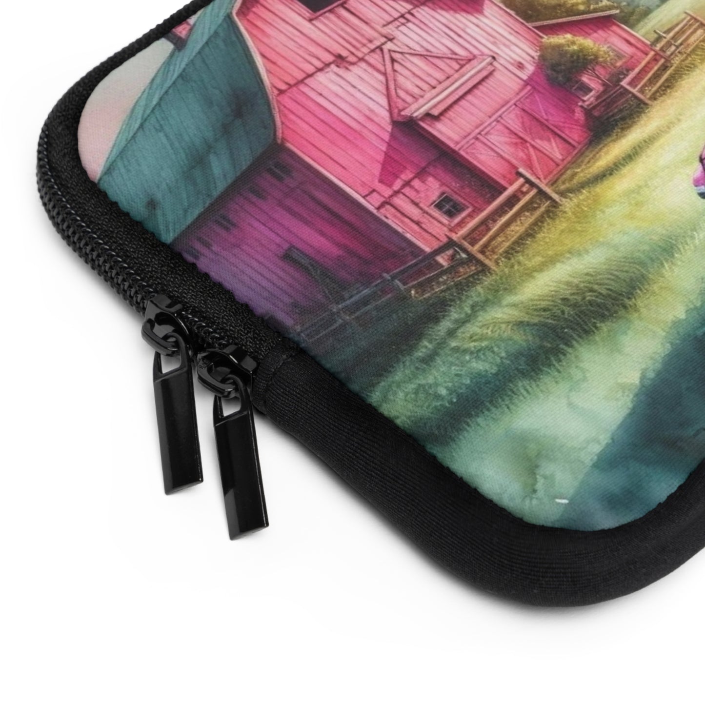 Pink Jeep Laptop Sleeve — Country Farmhouse Sunset Design