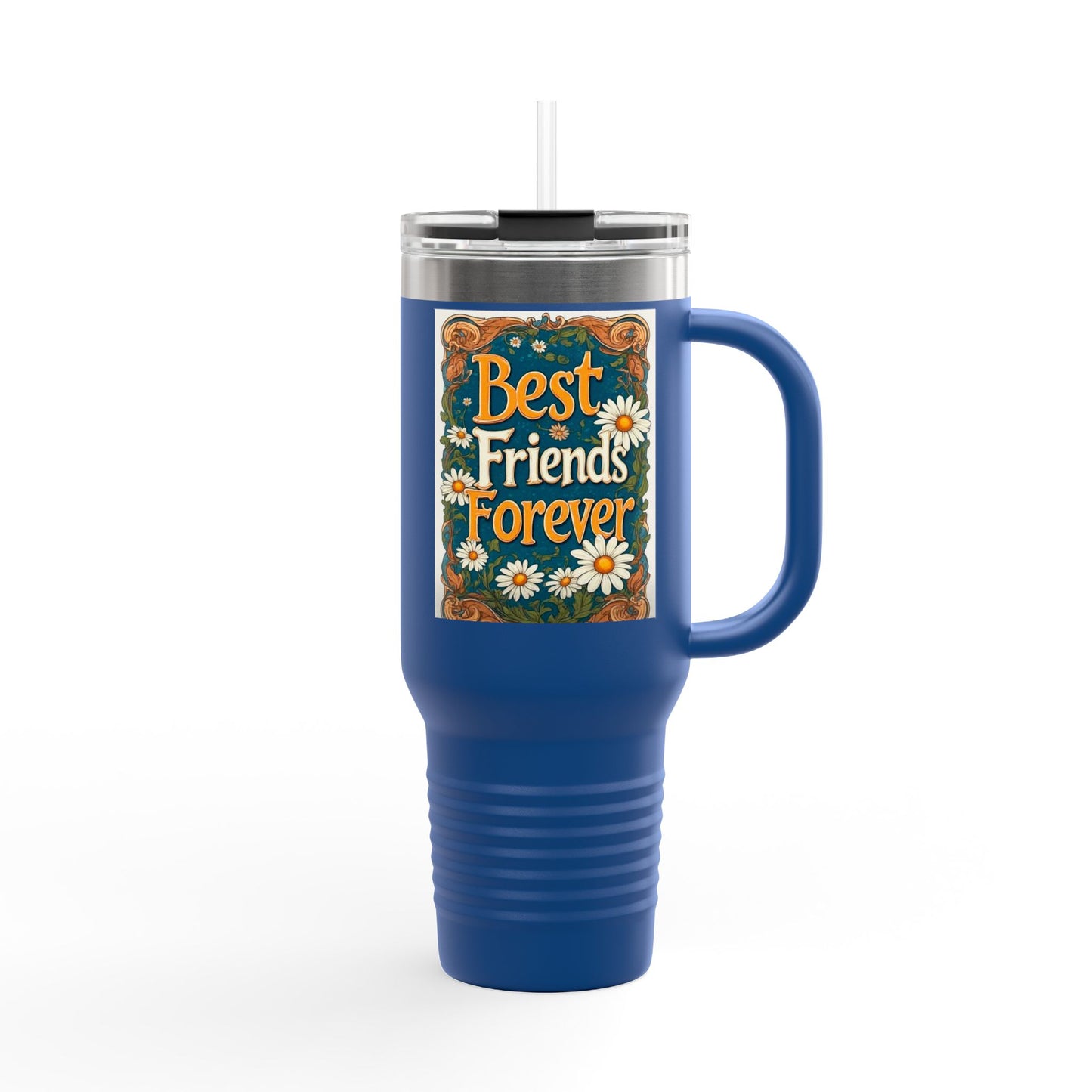 Best Friends Forever 40oz Insulated Travel Mug — Daisy Floral Friendship Tumbler