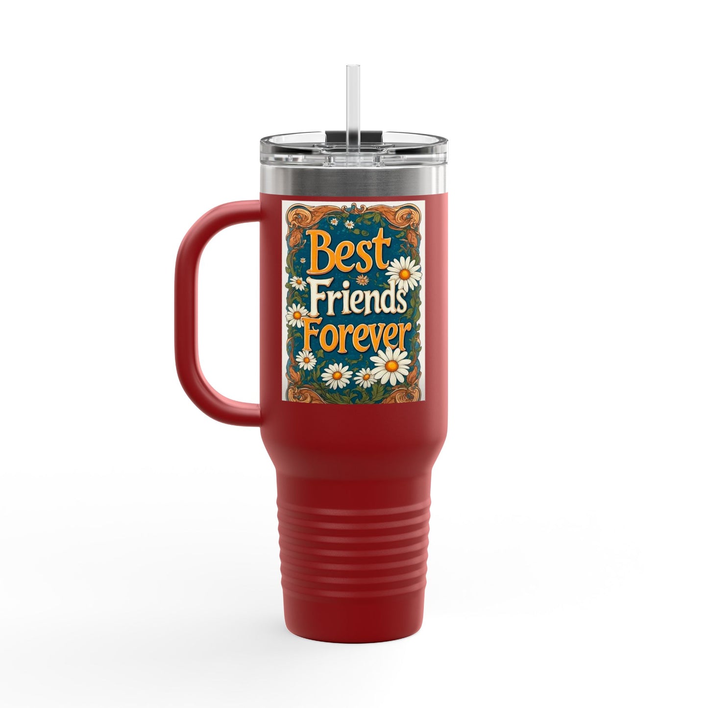 Best Friends Forever 40oz Insulated Travel Mug — Daisy Floral Friendship Tumbler