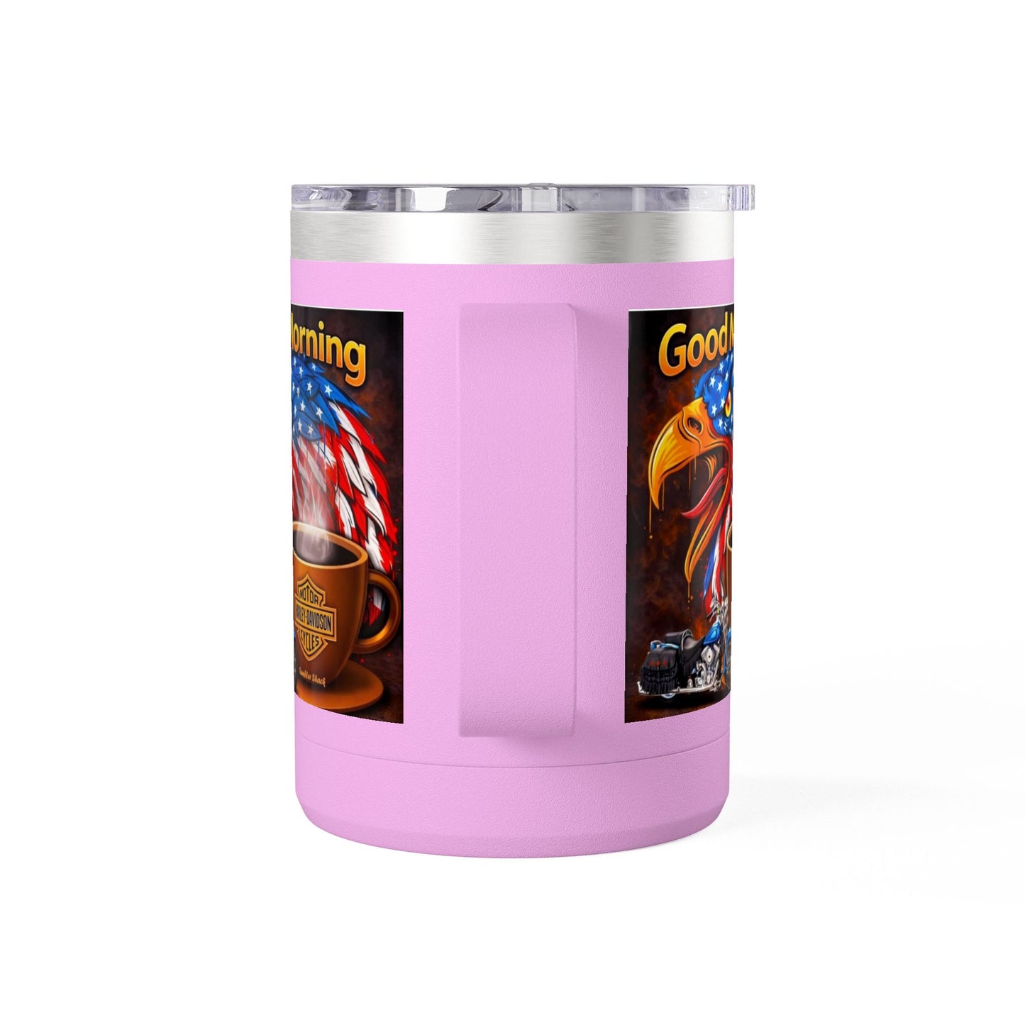 Good Morning Eagle Coffee Mug Tumbler – Patriotic American Flag Eagle with Harley Cup, 15oz